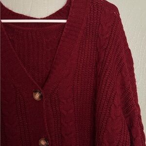 SHEIN Burgundy Cable Knit Cardigan